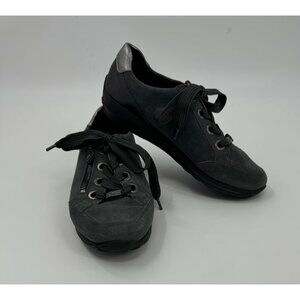 Ara High Soft Lace-Up Sneakers With Side Zipper In Gray & Black Size 7